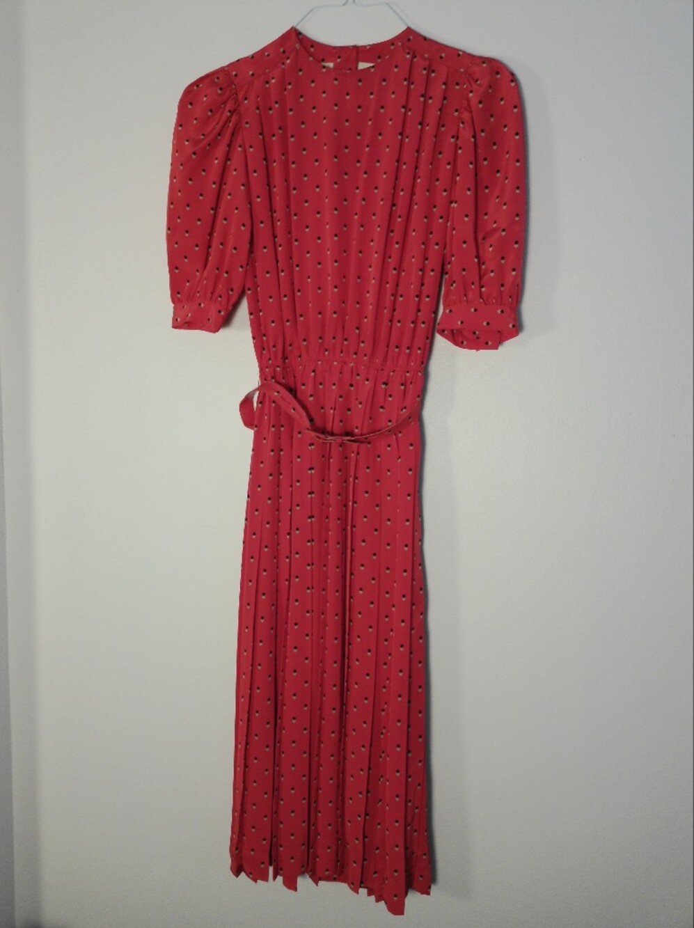 Vintage Liz Claiborne Coral Red Polka Dot Midi Dress